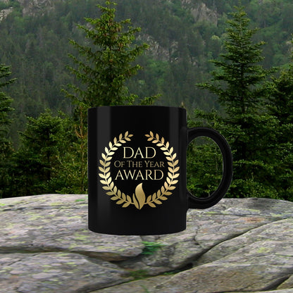 Dad of the Year Award Gold lettering on black mug - Mallard Moon Gift Shop