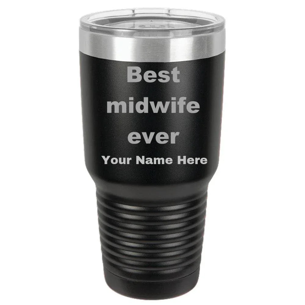 Best Midwife Ever personalized laser etched color Polar Camel 30 oz. Ringneck Vacuum Insulated Tumbler w/Lid