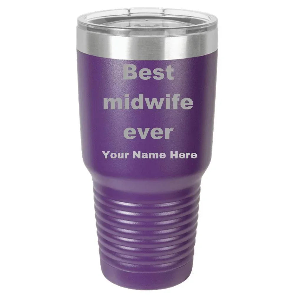 Best Midwife Ever personalized laser etched color Polar Camel 30 oz. Ringneck Vacuum Insulated Tumbler w/Lid