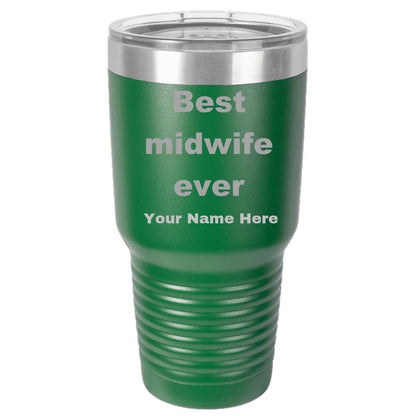 Best Midwife Ever personalized laser etched color Polar Camel 30 oz.  Ringneck Vacuum Insulated Tumbler w/Lid - Mallard Moon Gift Shop