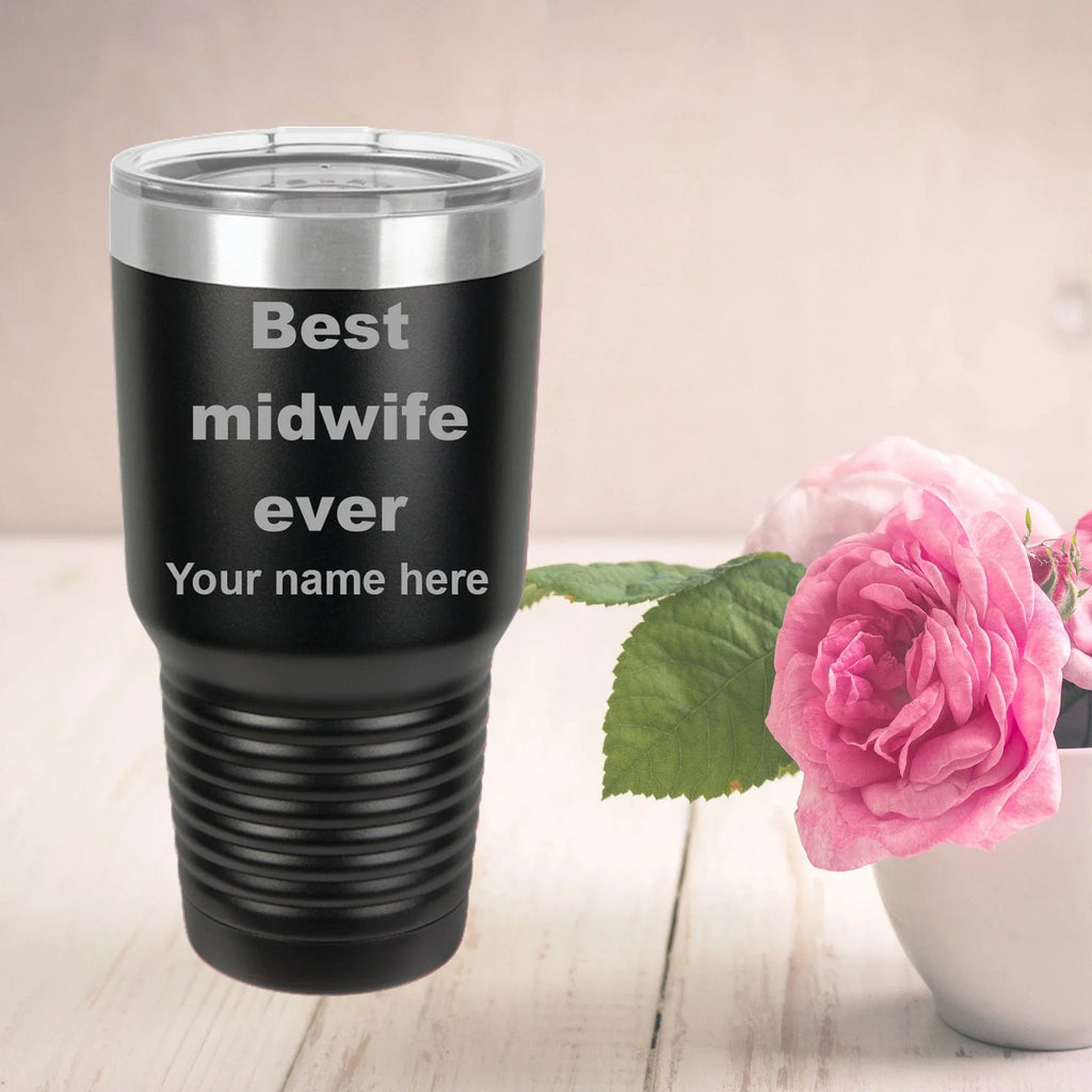 Best Midwife Ever personalized laser etched color Polar Camel 30 oz. Ringneck Vacuum Insulated Tumbler w/Lid