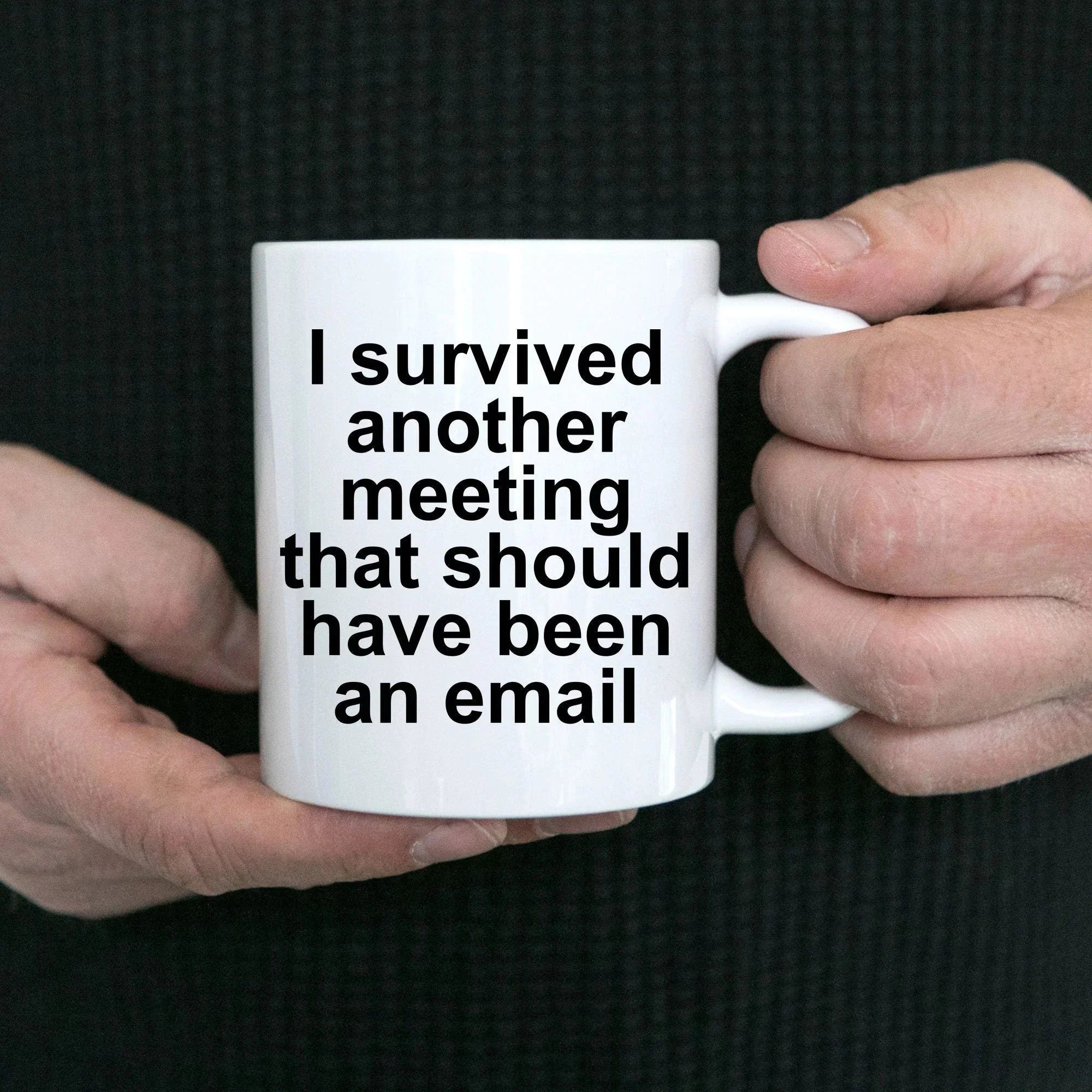 Funny office mug - I survived another meeting that should have been an email