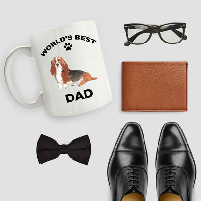 Basset Hound Best Dad watercolor print coffee mug - Mallard Moon Gift Shop