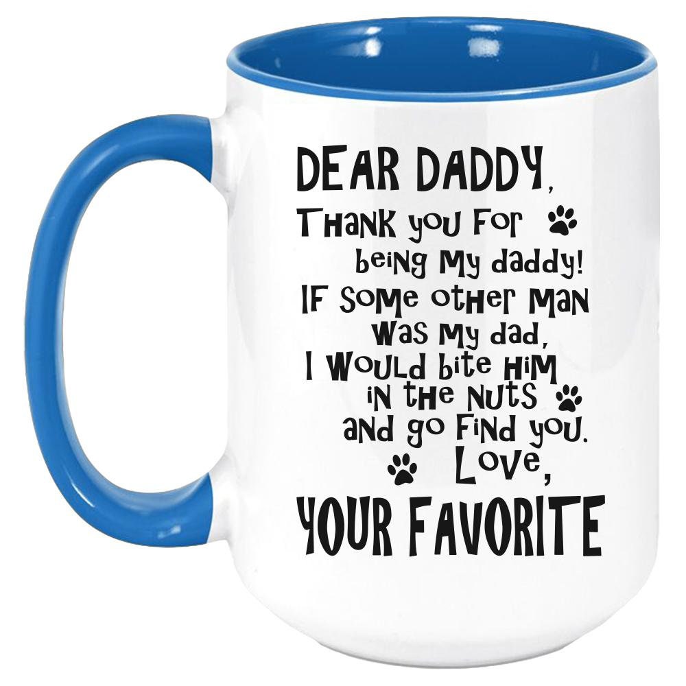 Funny Dog Daddy Two Tone Coffee Mug, White with Colored Inside and Handle - Mallard Moon Gift Shop