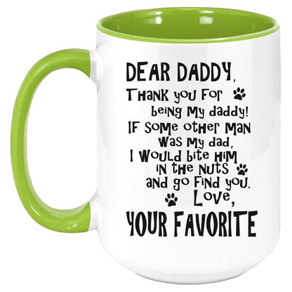 Funny Dog Daddy Two Tone Coffee Mug, White with Colored Inside and Handle - Mallard Moon Gift Shop