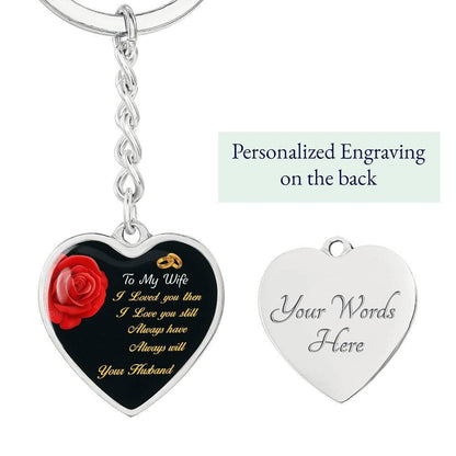 Engraved Heart Keychain Personalized Pendant Gift for Wife - Mallard Moon Gift Shop