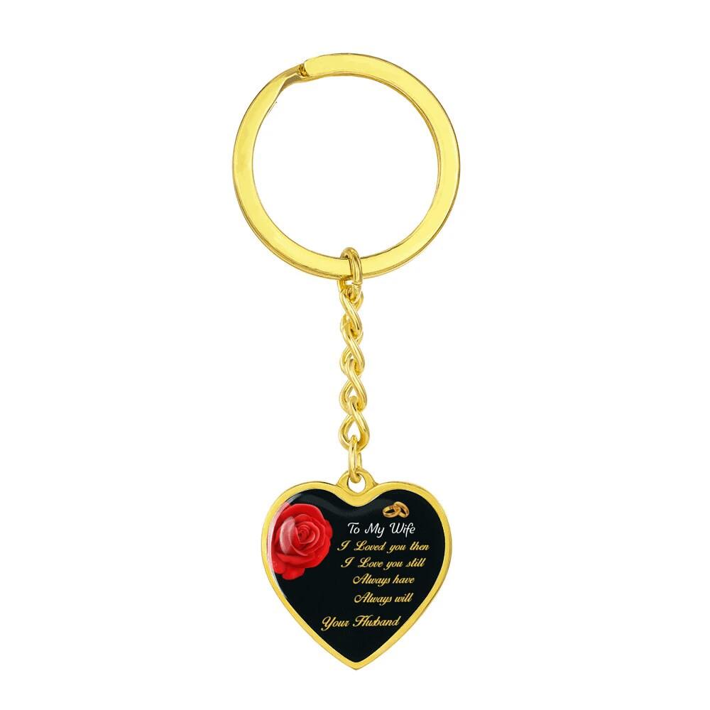 Engraved Heart Keychain Personalized Pendant Gift for Wife