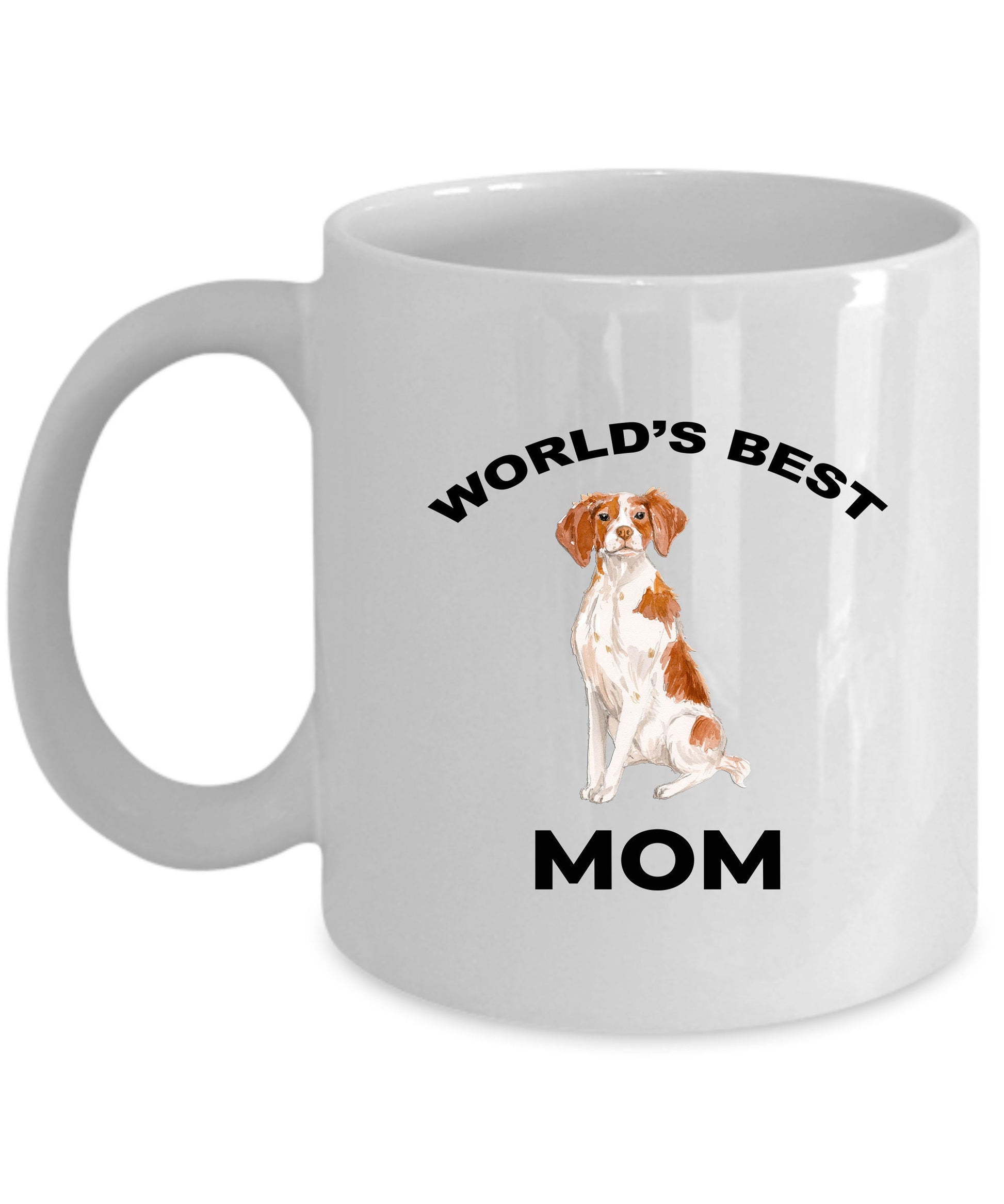 Brittany Spaniel Dog Mom Coffee Mug -White, Pink, Red, Navy and Black Two Tone - Mallard Moon Gift Shop
