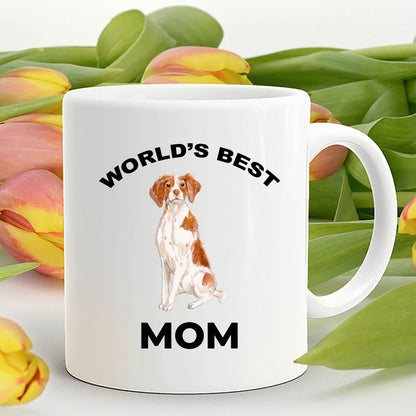 Brittany Spaniel Dog Mom Coffee Mug -White, Pink, Red, Navy and Black Two Tone - Mallard Moon Gift Shop