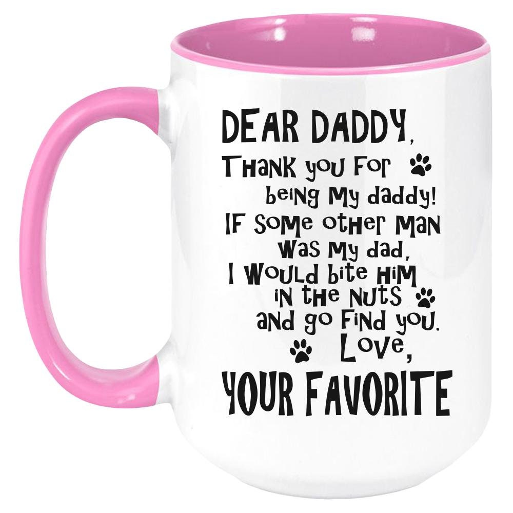 Funny Dog Daddy Two Tone Coffee Mug, White with Colored Inside and Handle - Mallard Moon Gift Shop