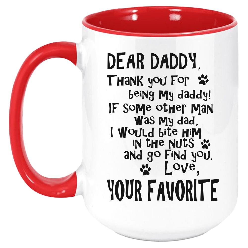 Funny Dog Daddy Two Tone Coffee Mug, White with Colored Inside and Handle - Mallard Moon Gift Shop