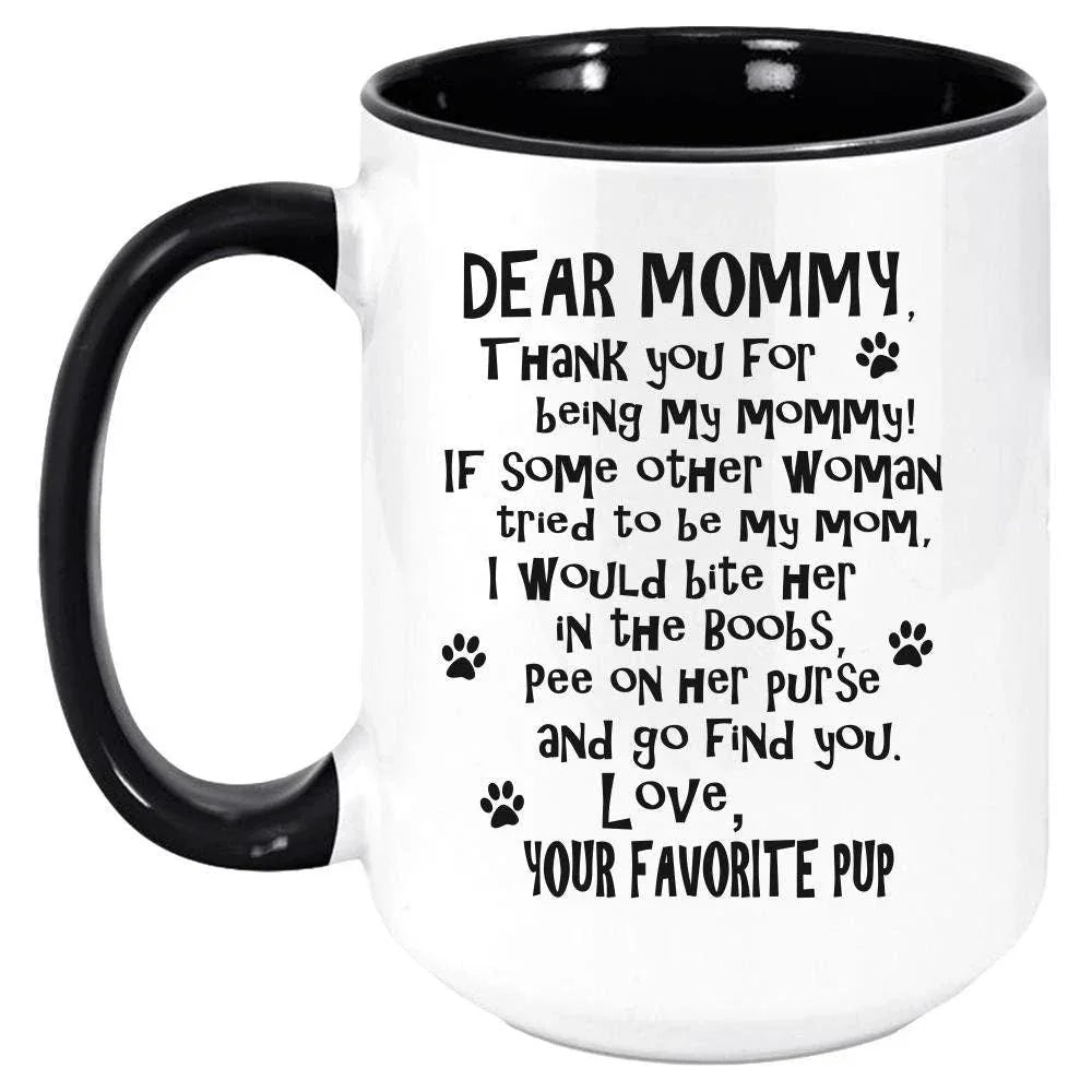 Funny Dog Mommy Mug - Coffee Mug, White with Colored Inside and Handle