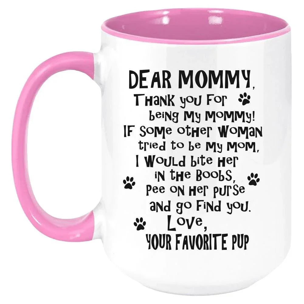 Funny Dog Mommy Mug - Coffee Mug, White with Colored Inside and Handle