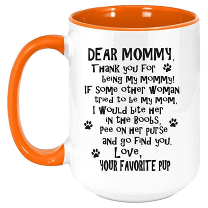 Funny Dog Mommy Mug - Coffee Mug, White with Colored Inside and Handle - Mallard Moon Gift Shop