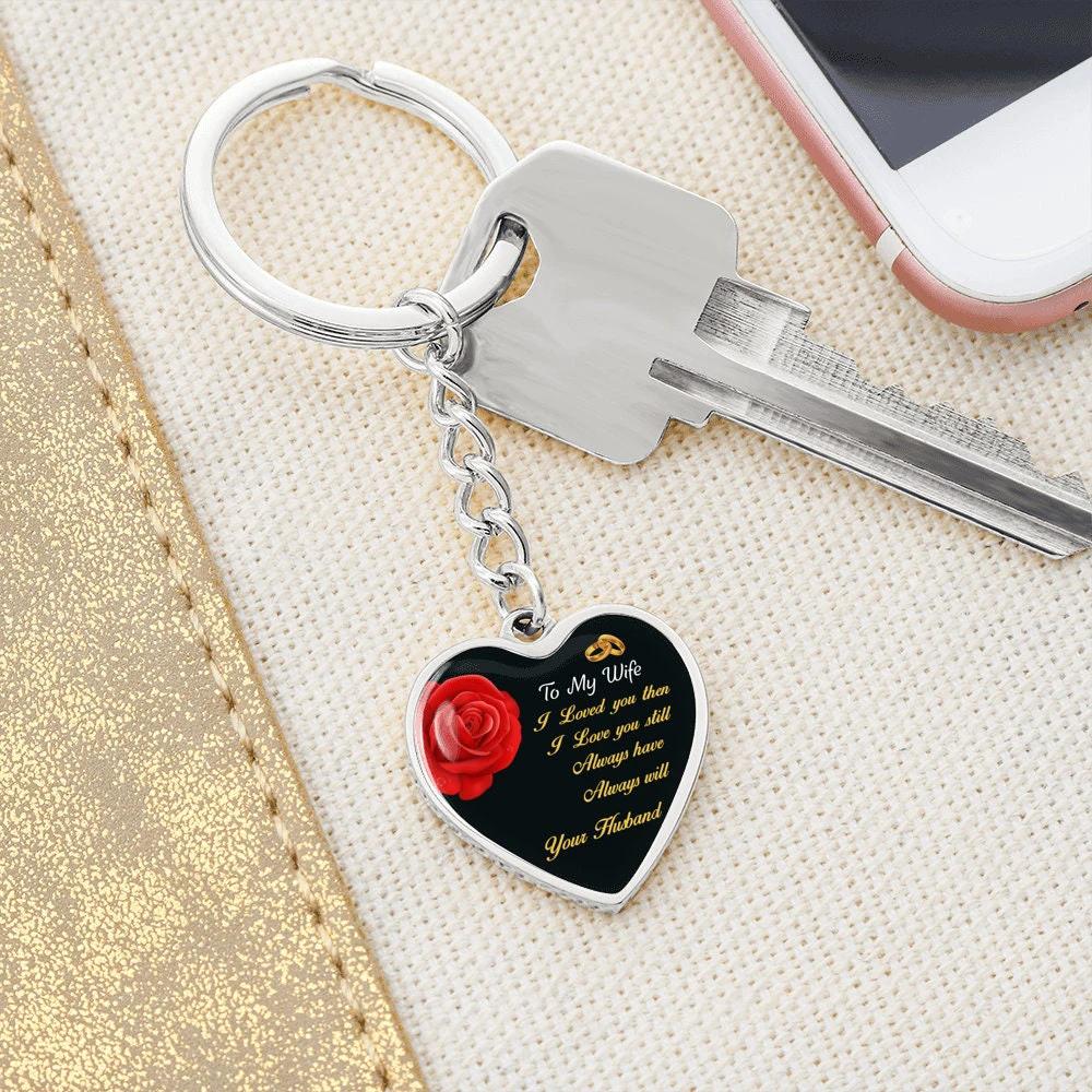 Engraved Heart Keychain Personalized Pendant Gift for Wife