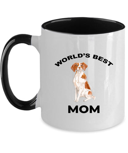 Brittany Spaniel Dog Mom Coffee Mug -White, Pink, Red, Navy and Black Two Tone - Mallard Moon Gift Shop