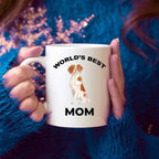 Brittany Spaniel Dog Mom Coffee Mug -White, Pink, Red, Navy and Black Two Tone