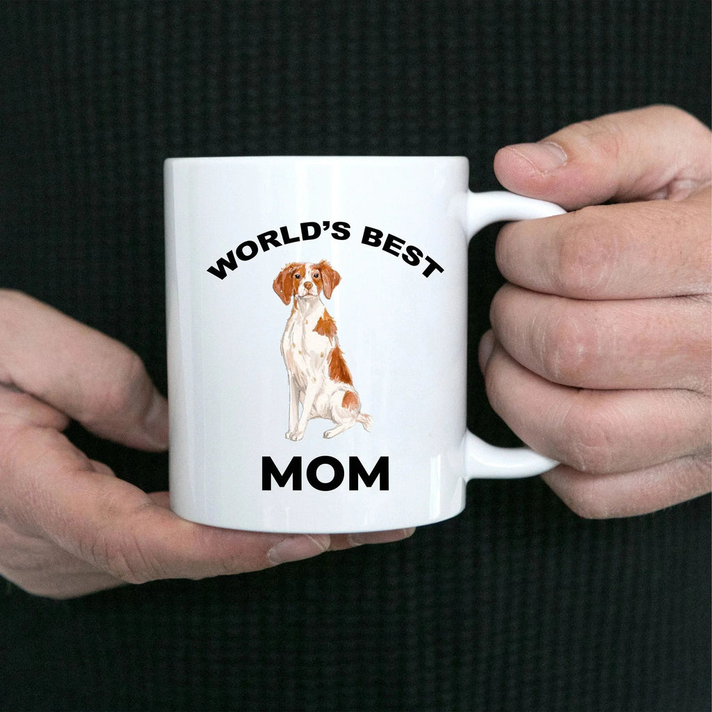 Brittany Spaniel Dog Mom Coffee Mug -White, Pink, Red, Navy and Black Two Tone