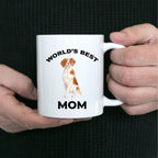Brittany Spaniel Dog Mom Coffee Mug -White, Pink, Red, Navy and Black Two Tone