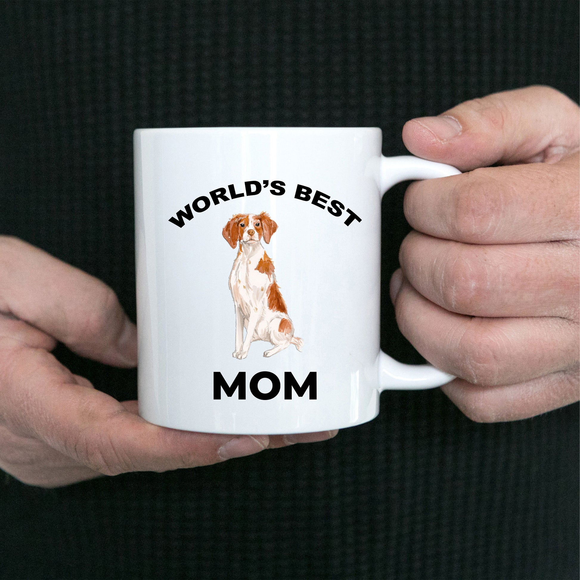 Brittany Spaniel Dog Mom Coffee Mug -White, Pink, Red, Navy and Black Two Tone - Mallard Moon Gift Shop