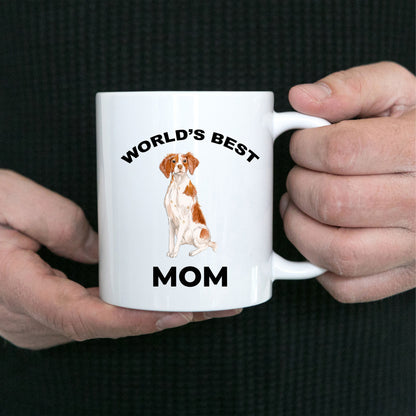 Brittany Spaniel Dog Mom Coffee Mug -White, Pink, Red, Navy and Black Two Tone - Mallard Moon Gift Shop