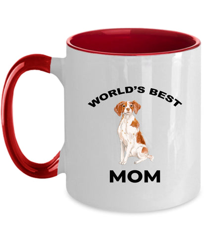 Brittany Spaniel Dog Mom Coffee Mug -White, Pink, Red, Navy and Black Two Tone - Mallard Moon Gift Shop