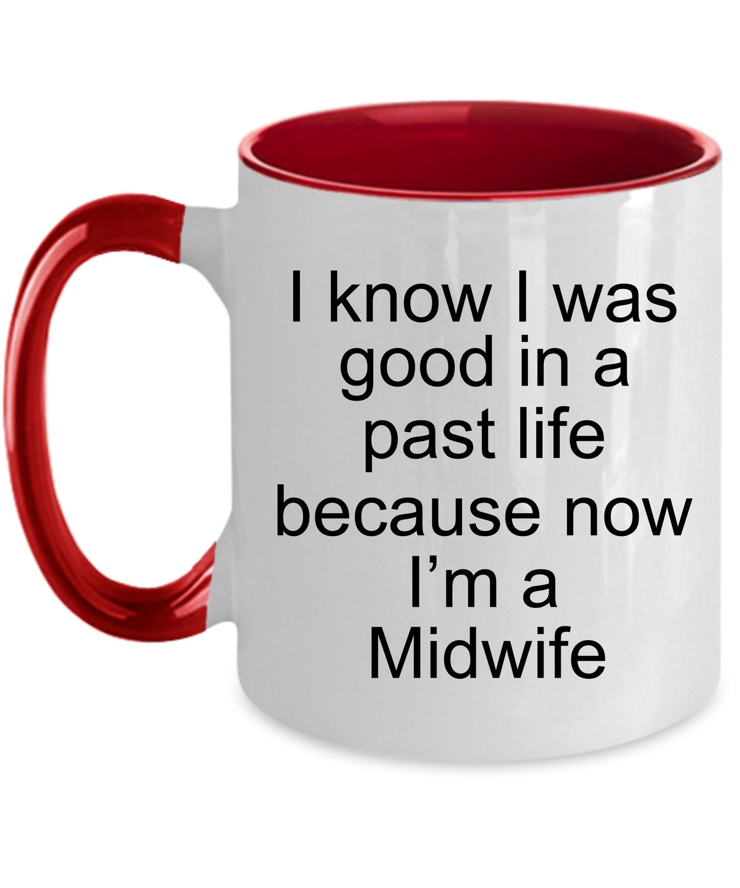Funny Midwife Coffee Mug white, two tone black, navy, red, pink - Mallard Moon Gift Shop