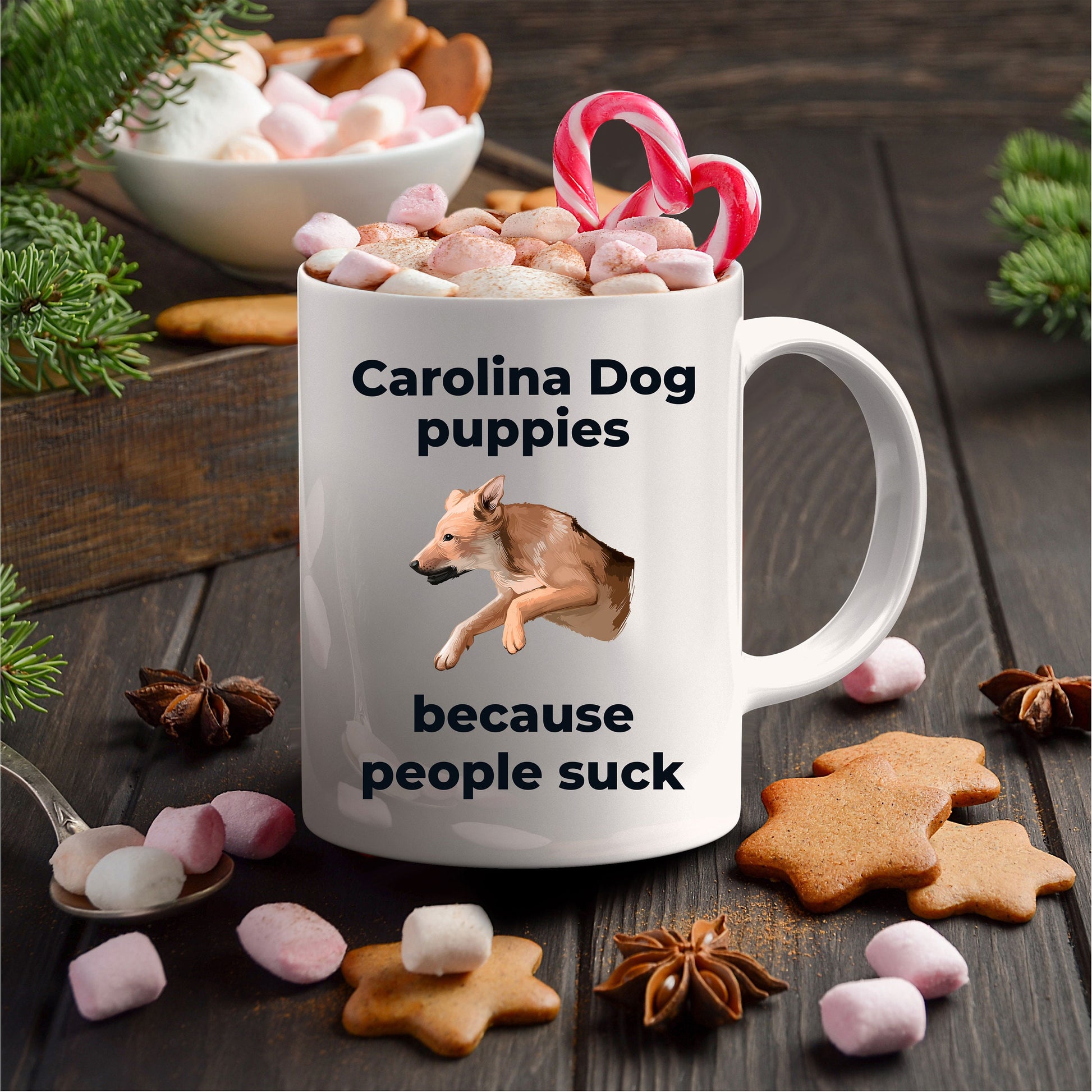 Carolina dog funny coffee mug - Carolina dog puppies because people suck - Mallard Moon Gift Shop