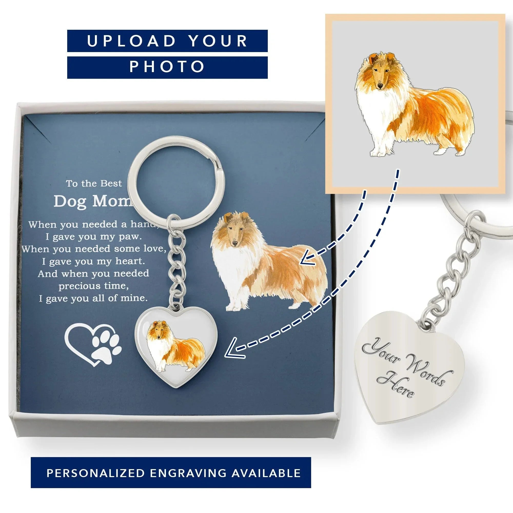 Best Dog Mom Remembrance Custom Photo and Engraved Heart Pendant Keychain