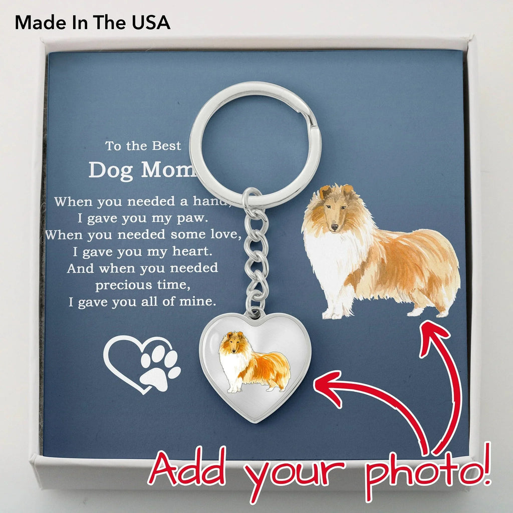 Best Dog Mom Remembrance Custom Photo and Engraved Heart Pendant Keychain