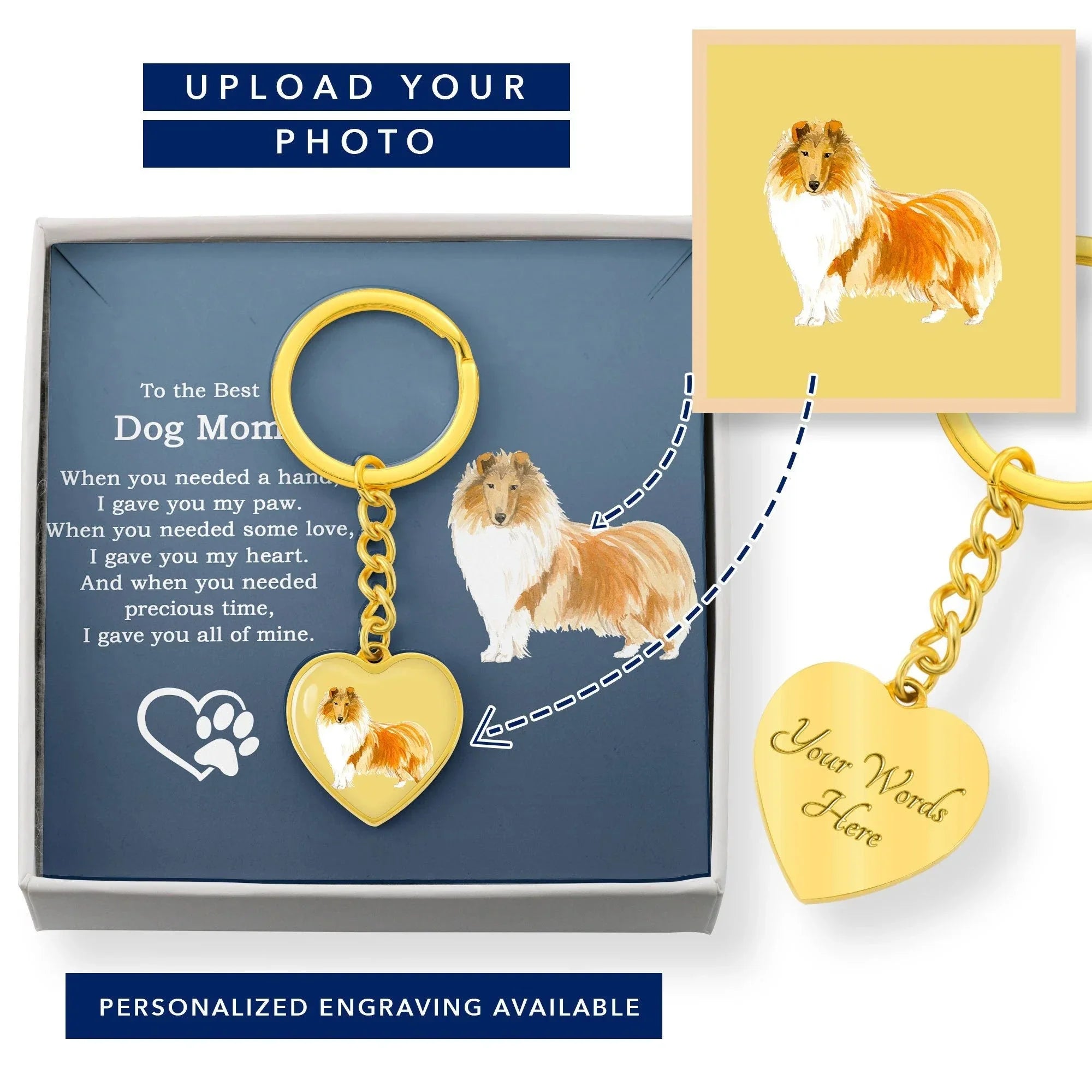 Best Dog Mom Remembrance Custom Photo and Engraved Heart Pendant Keychain