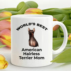 American Hairless Terrier Best Mom Coffee Mug - white, pink, black red and navy two tone