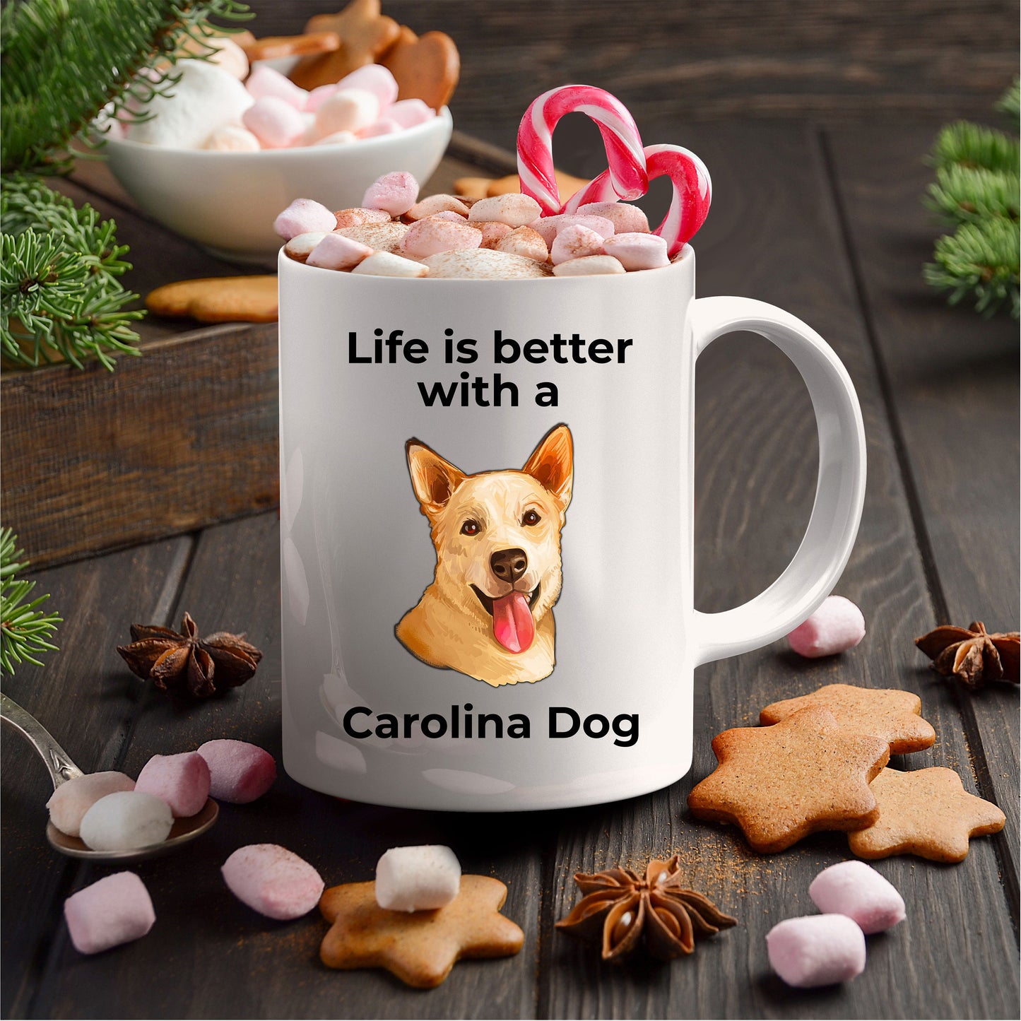 Carolina dog Coffee Mug white and color two tone - Life is better with a Carolina dog - Mallard Moon Gift Shop
