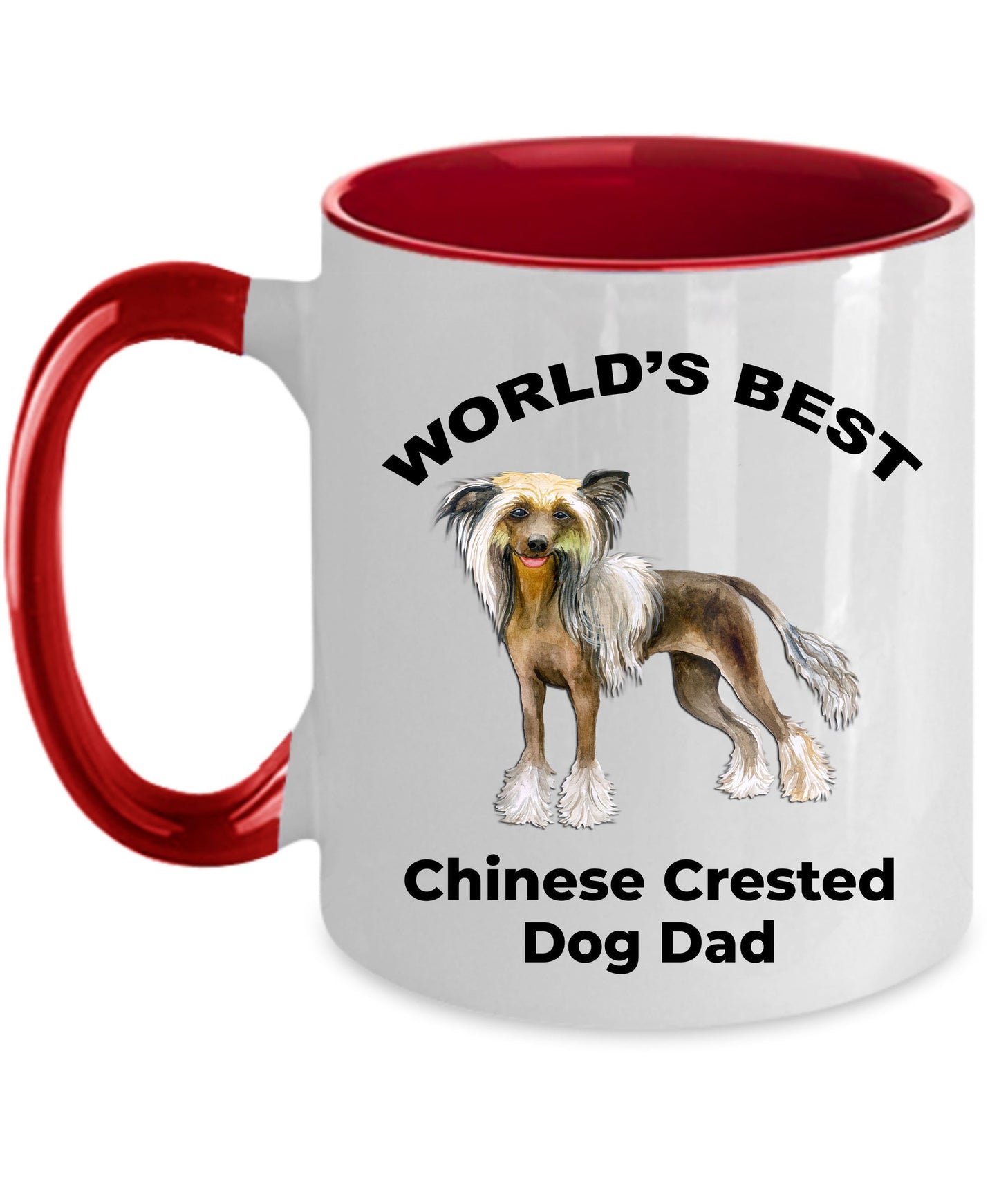 Chinese Crested Best Dog Dad custom ceramic coffee mug white, two-tone black red, navy, pink - Mallard Moon Gift Shop