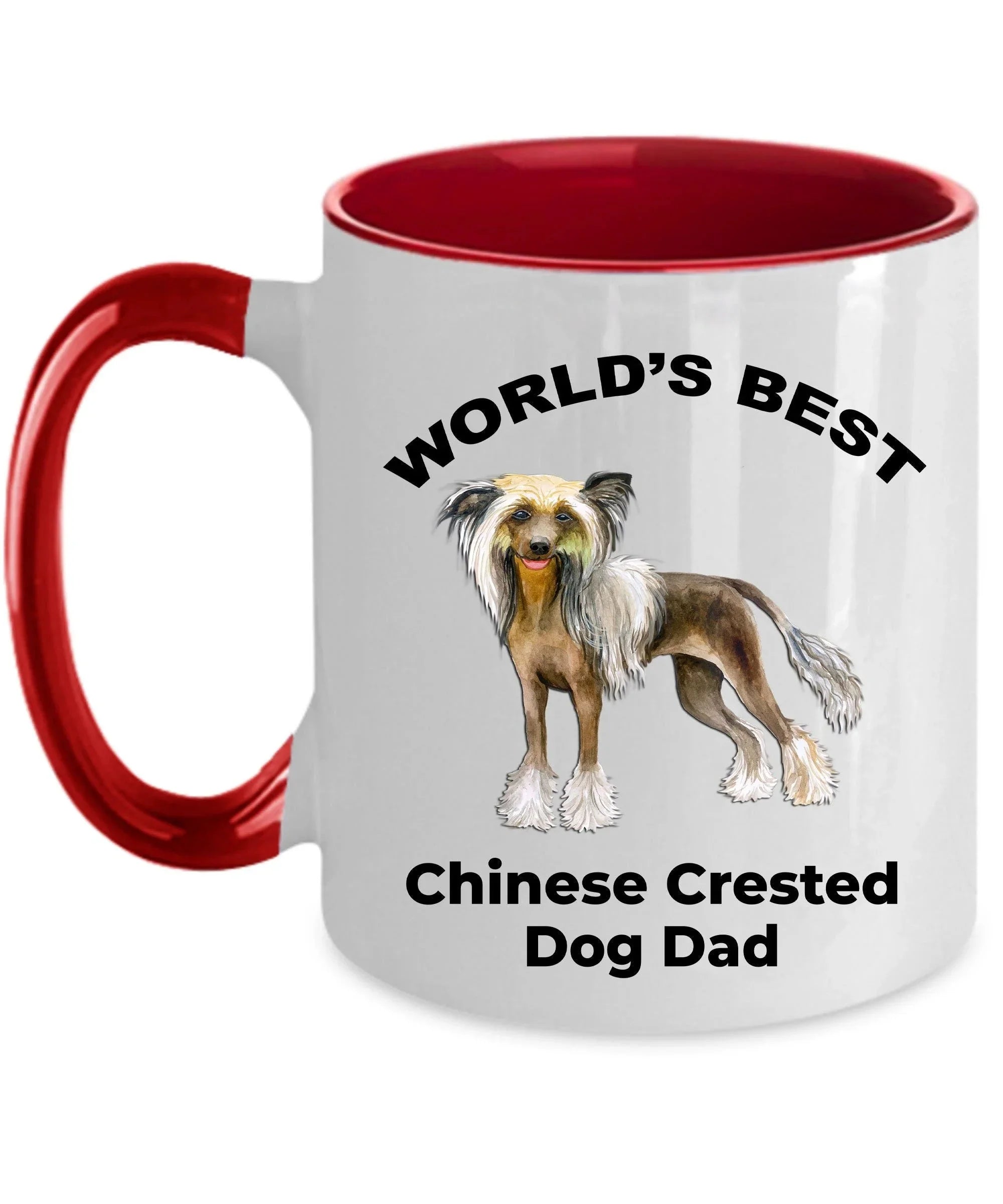 Chinese Crested Best Dog Dad custom ceramic coffee mug white, two-tone black red, navy, pink