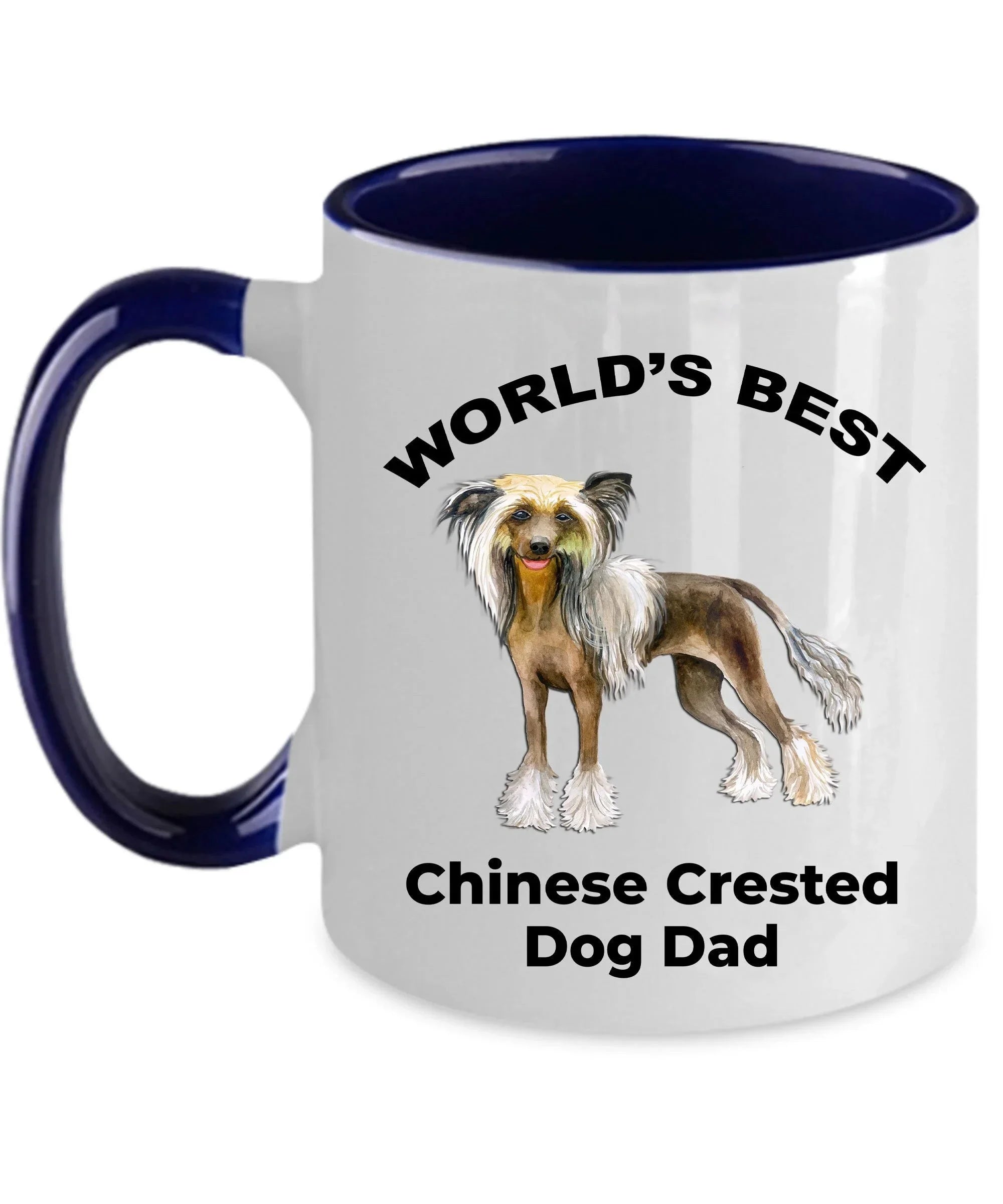 Chinese Crested Best Dog Dad custom ceramic coffee mug white, two-tone black red, navy, pink