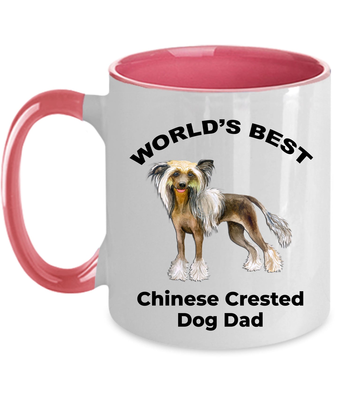 Chinese Crested Best Dog Dad custom ceramic coffee mug white, two-tone black red, navy, pink - Mallard Moon Gift Shop