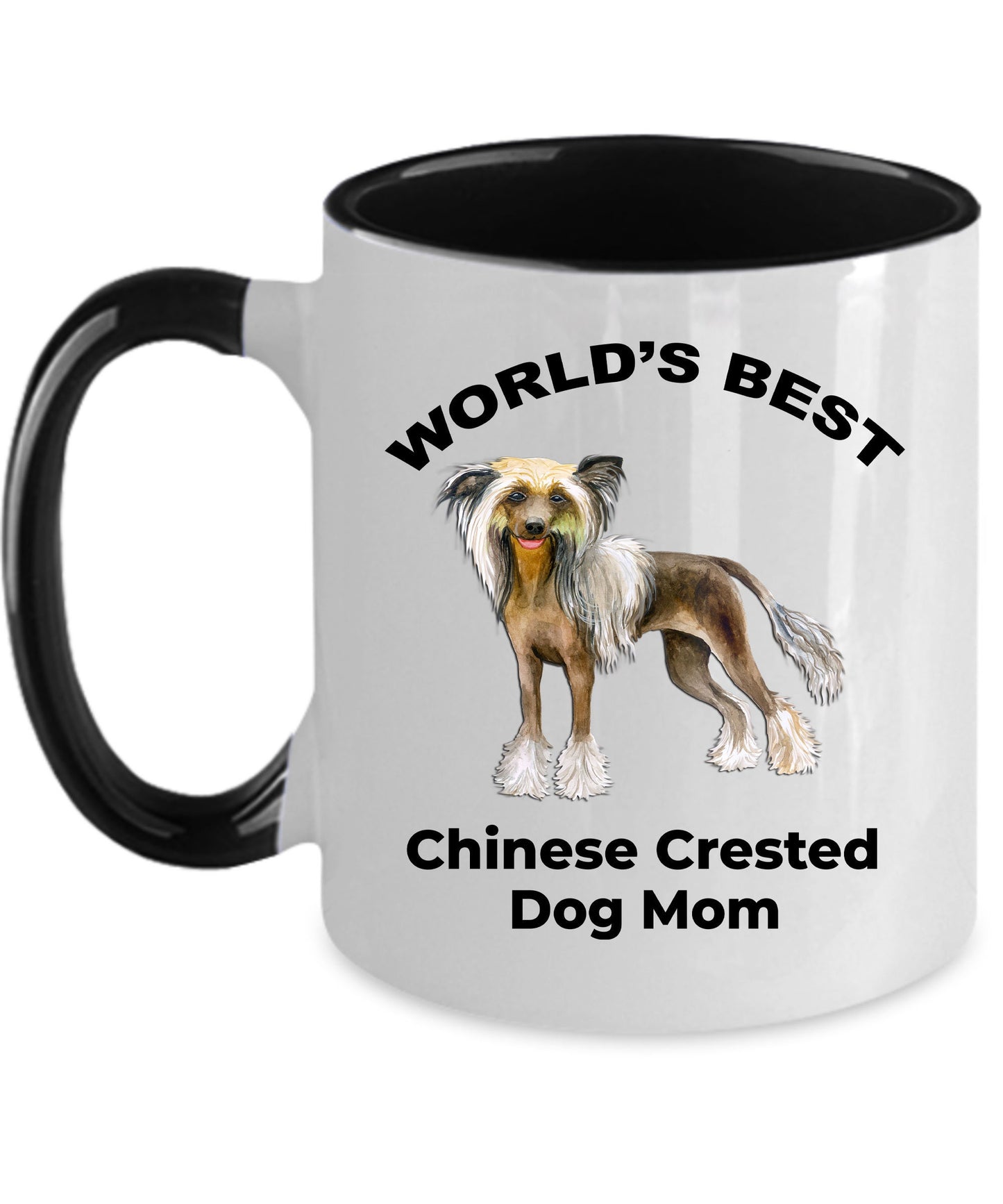 Chinese Crested Best Dog Mom custom ceramic coffee mug white, two-tone black, red, navy, pink - Mallard Moon Gift Shop