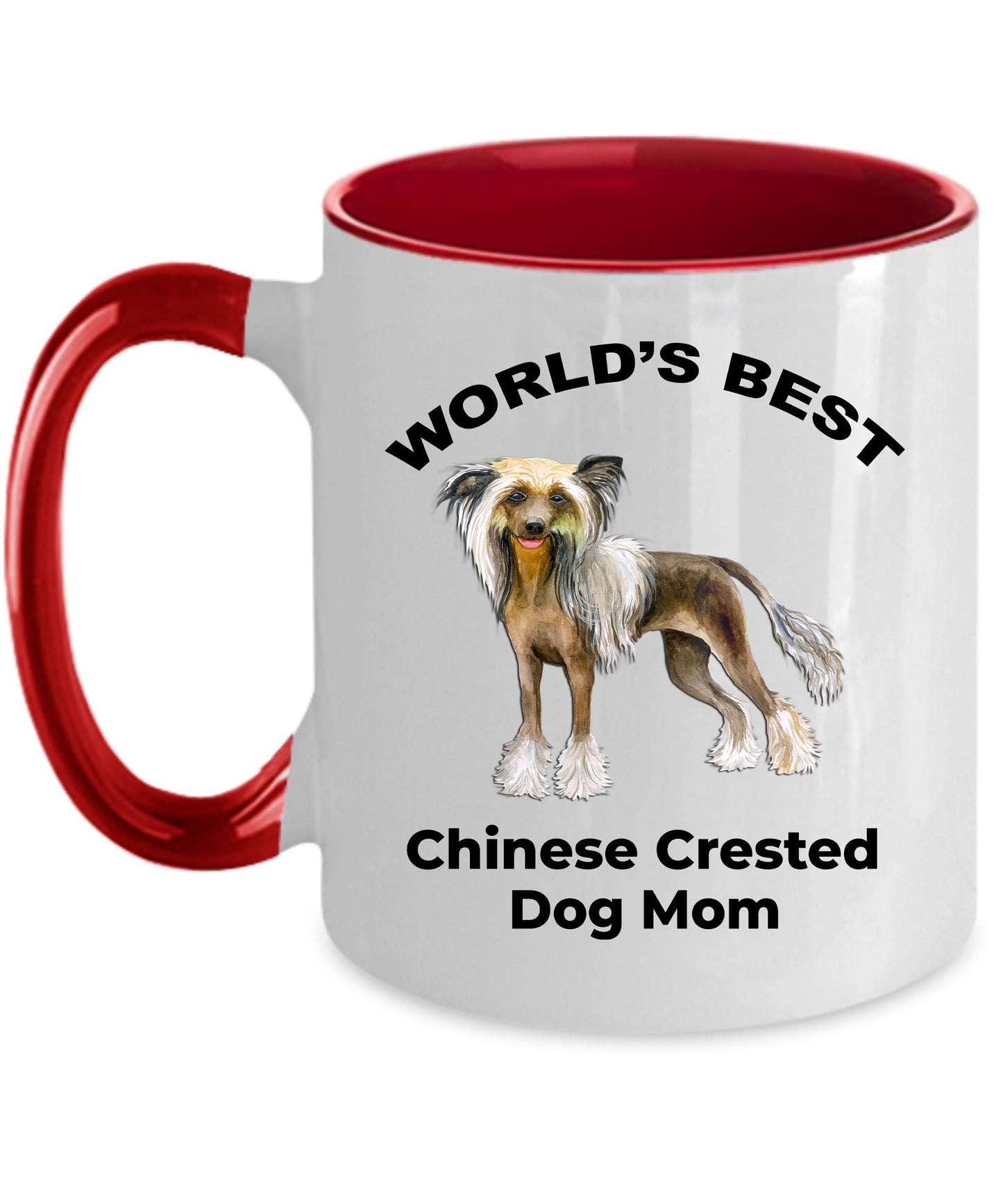 Chinese Crested Best Dog Mom custom ceramic coffee mug white, two-tone black, red, navy, pink - Mallard Moon Gift Shop