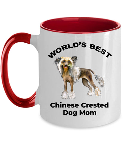 Chinese Crested Best Dog Mom custom ceramic coffee mug white, two-tone black, red, navy, pink - Mallard Moon Gift Shop