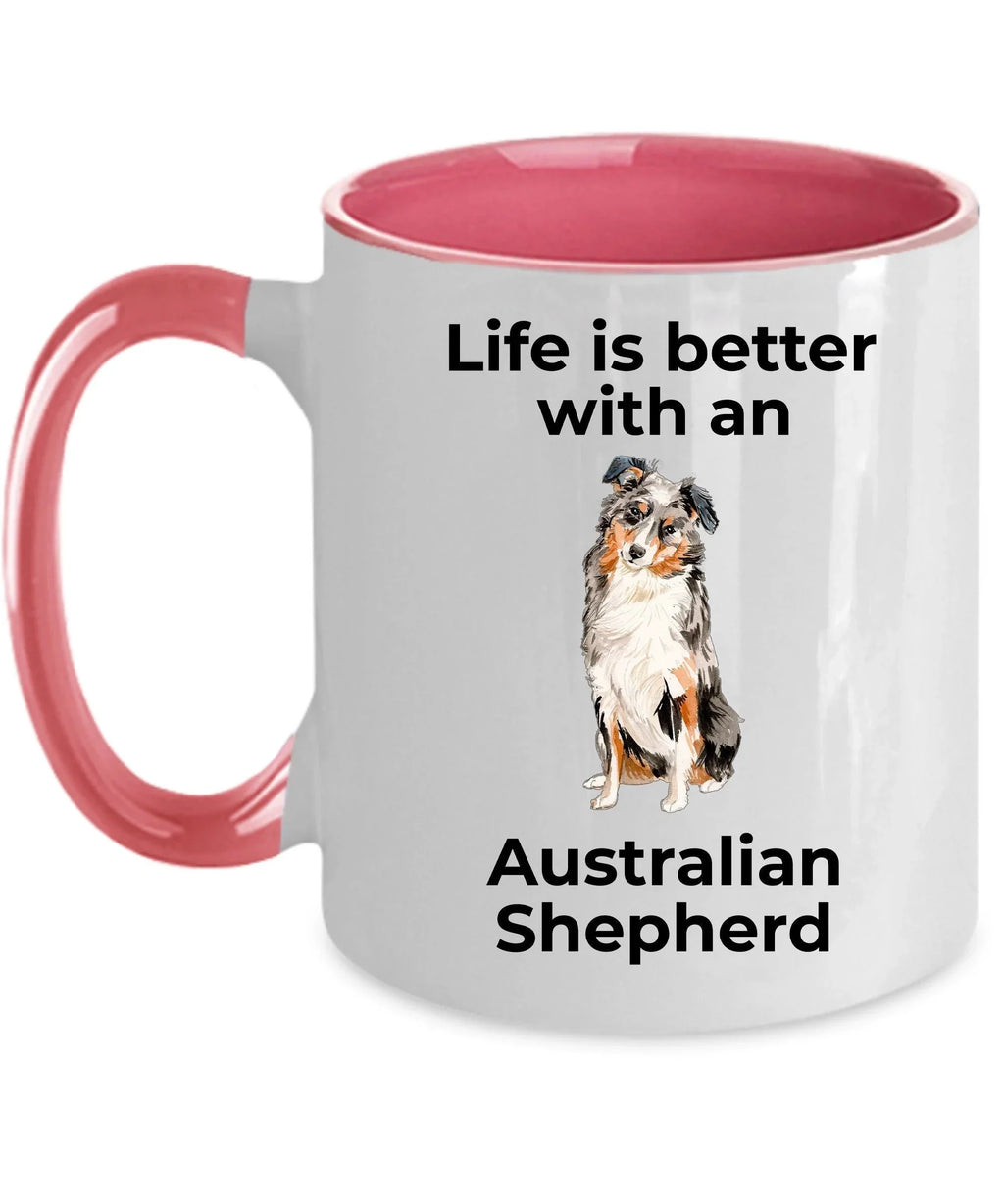 Australian Shepherd Dog two-tone color and white ceramic coffee mug - Life is Better with an Australian Shepherd