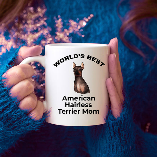 American Hairless Terrier Best Mom Coffee Mug - white, pink, black red and navy two tone - Mallard Moon Gift Shop