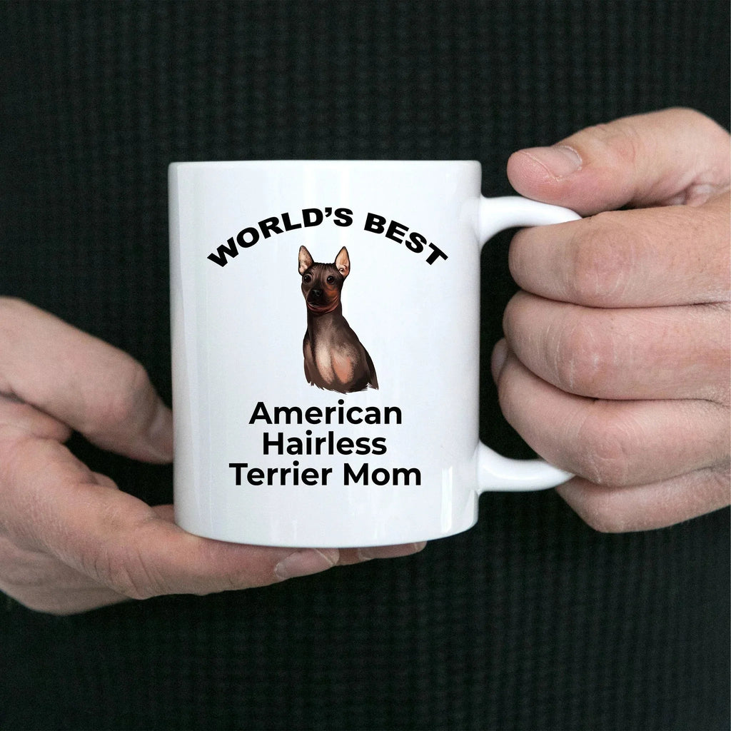 American Hairless Terrier Best Mom Coffee Mug - white, pink, black red and navy two tone