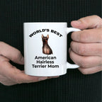 American Hairless Terrier Best Mom Coffee Mug - white, pink, black red and navy two tone