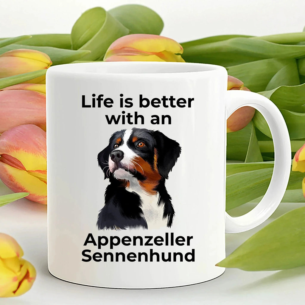Life is Better with an Appenzeller Sennenhund – White Ceramic Mug for Dog Lovers