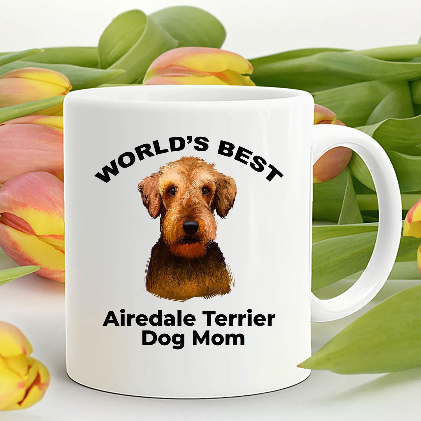 Airedale Terrier Best Dog Mom custom ceramic coffee mug - Mallard Moon Gift Shop