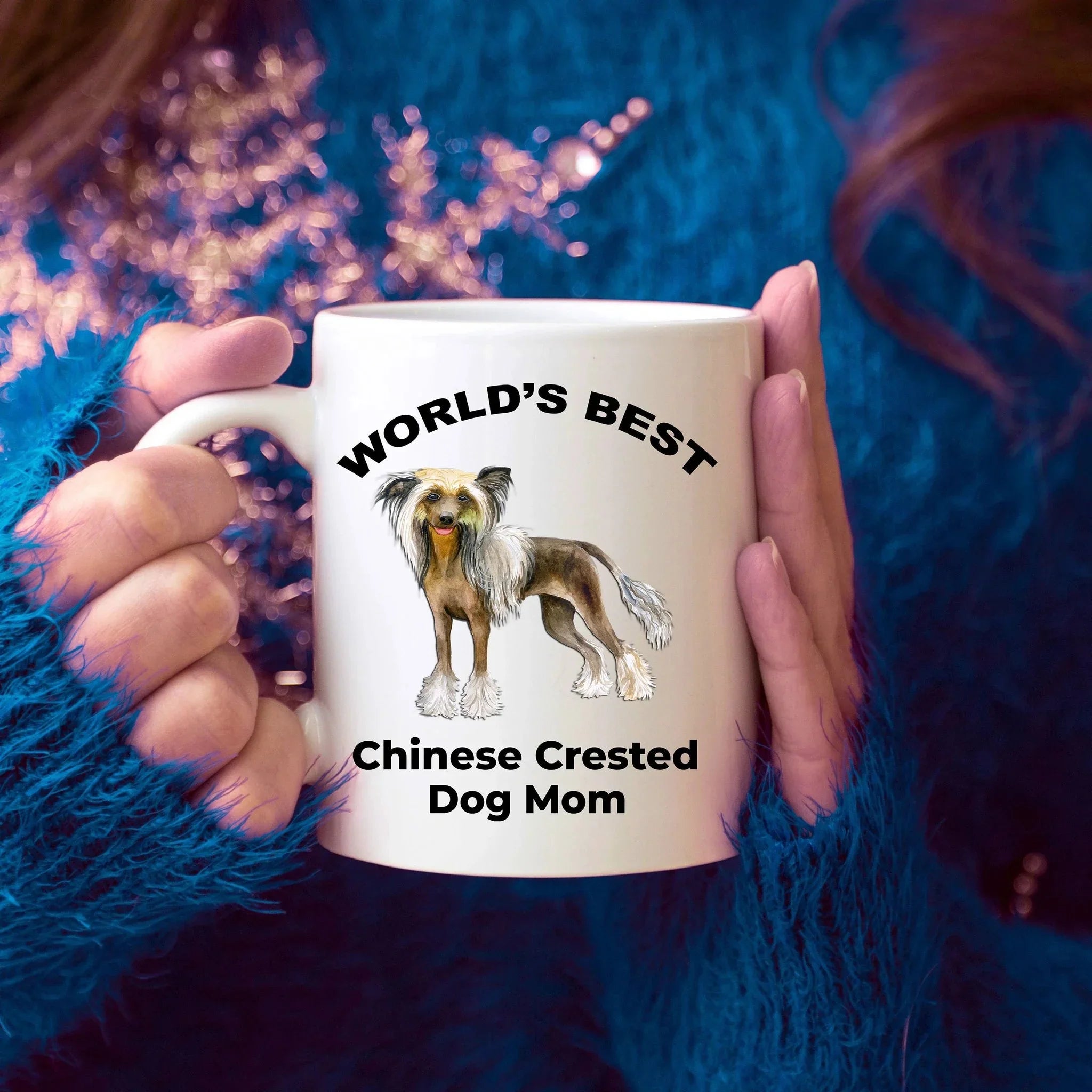 Chinese Crested Best Dog Mom custom ceramic coffee mug white, two-tone black, red, navy, pink