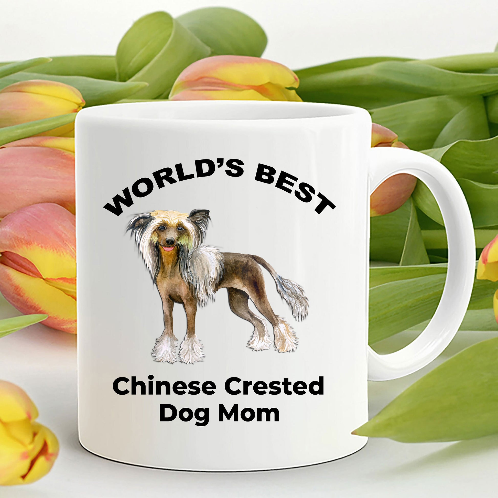 Chinese Crested Best Dog Mom custom ceramic coffee mug white, two-tone black, red, navy, pink - Mallard Moon Gift Shop