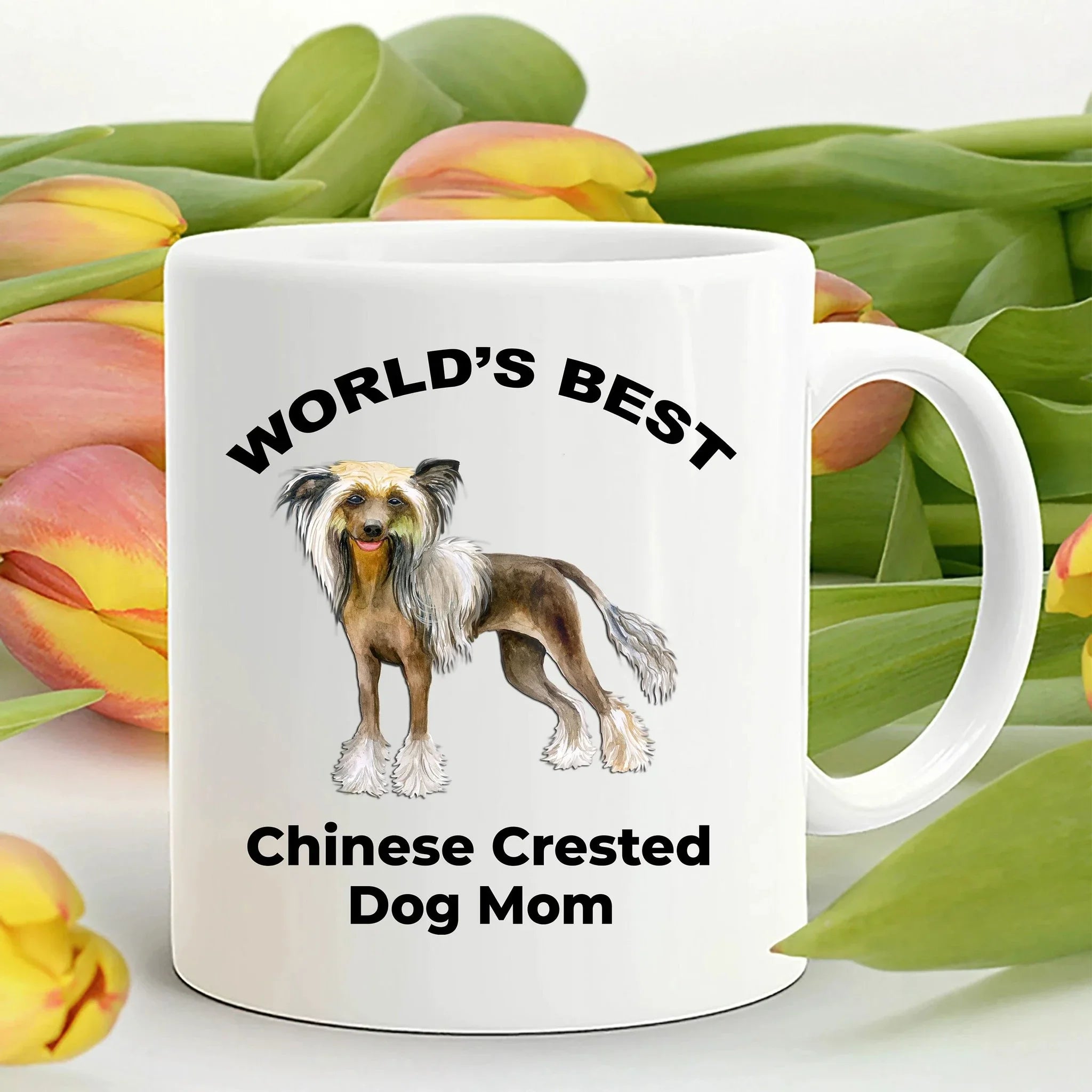 Chinese Crested Best Dog Mom custom ceramic coffee mug white, two-tone black, red, navy, pink