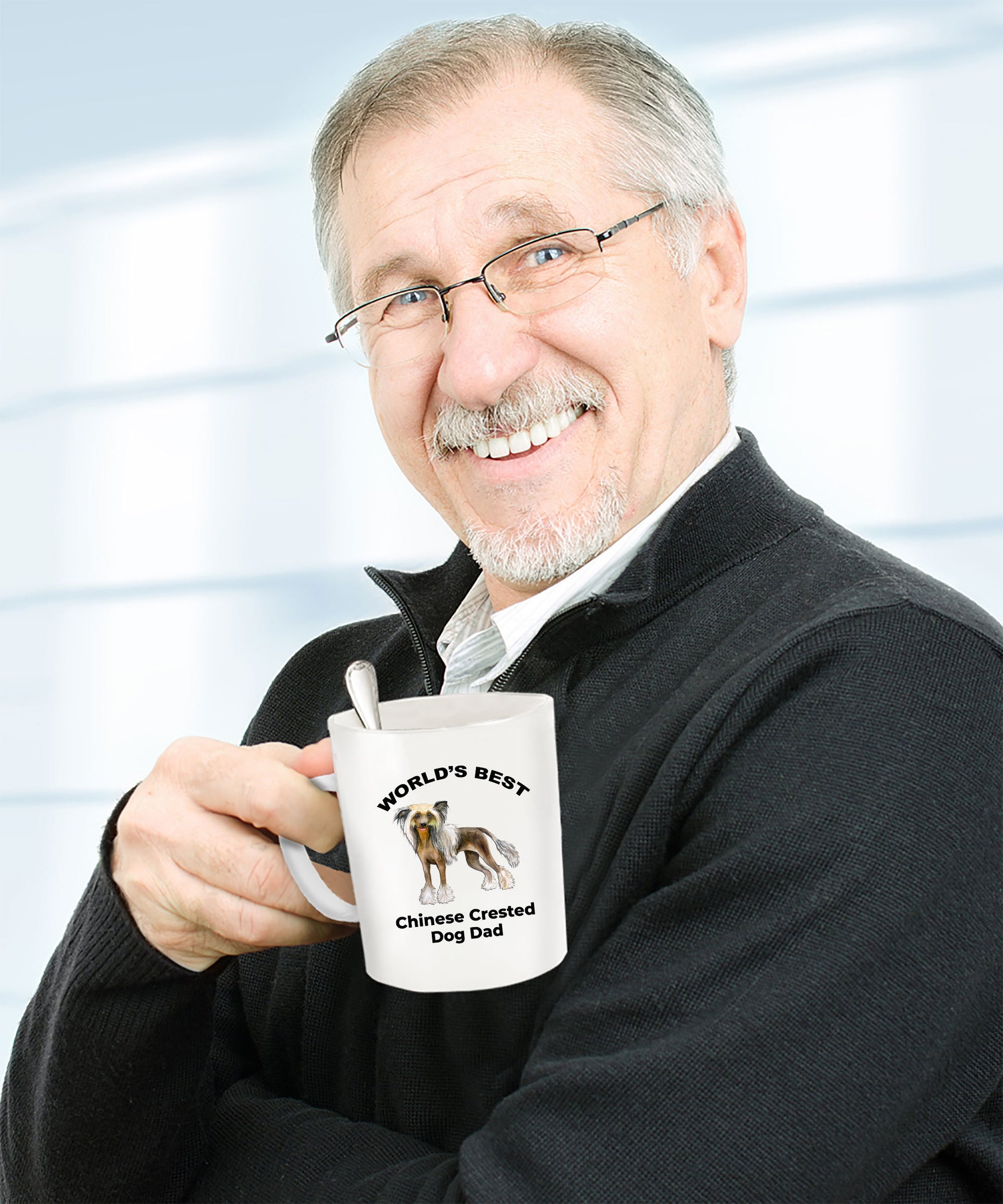 Chinese Crested Best Dog Dad custom ceramic coffee mug white, two-tone black red, navy, pink - Mallard Moon Gift Shop